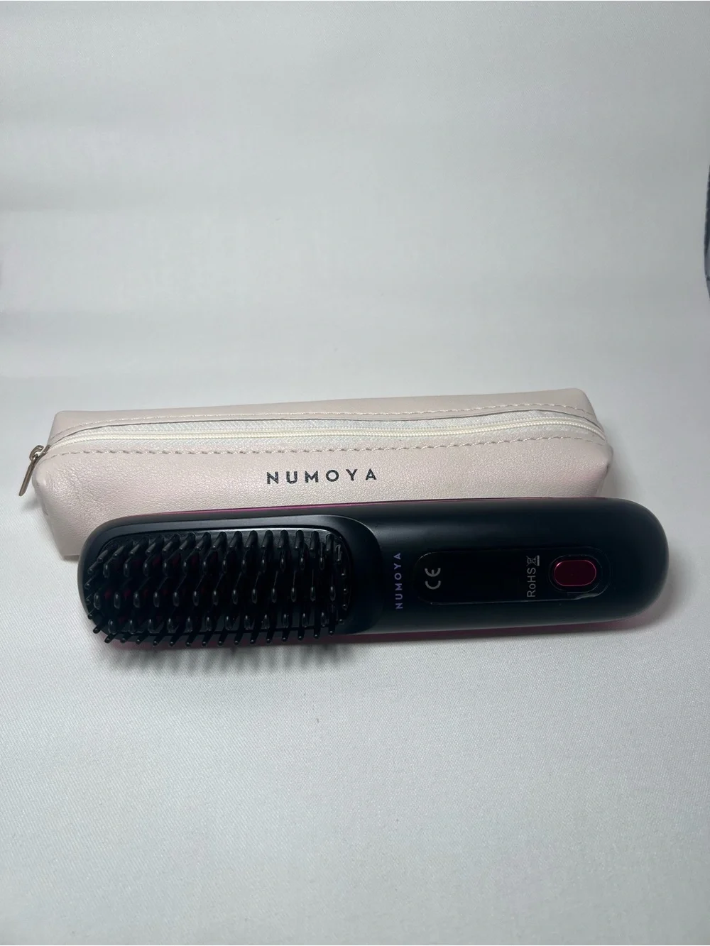 Numoya Pink & Black Heated Straightening Brush - Portable Hair Styling Tool